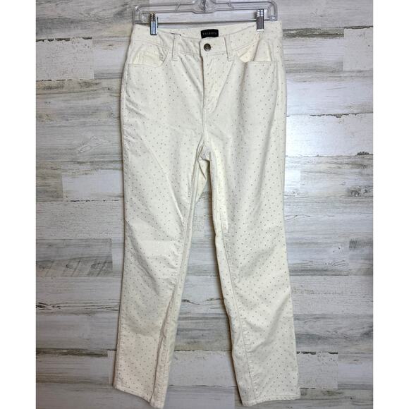 Talbots Women’s 4P Cream Gold Dot Velveteen Straight Leg Pants Holiday Stretch - Picture 1 of 6